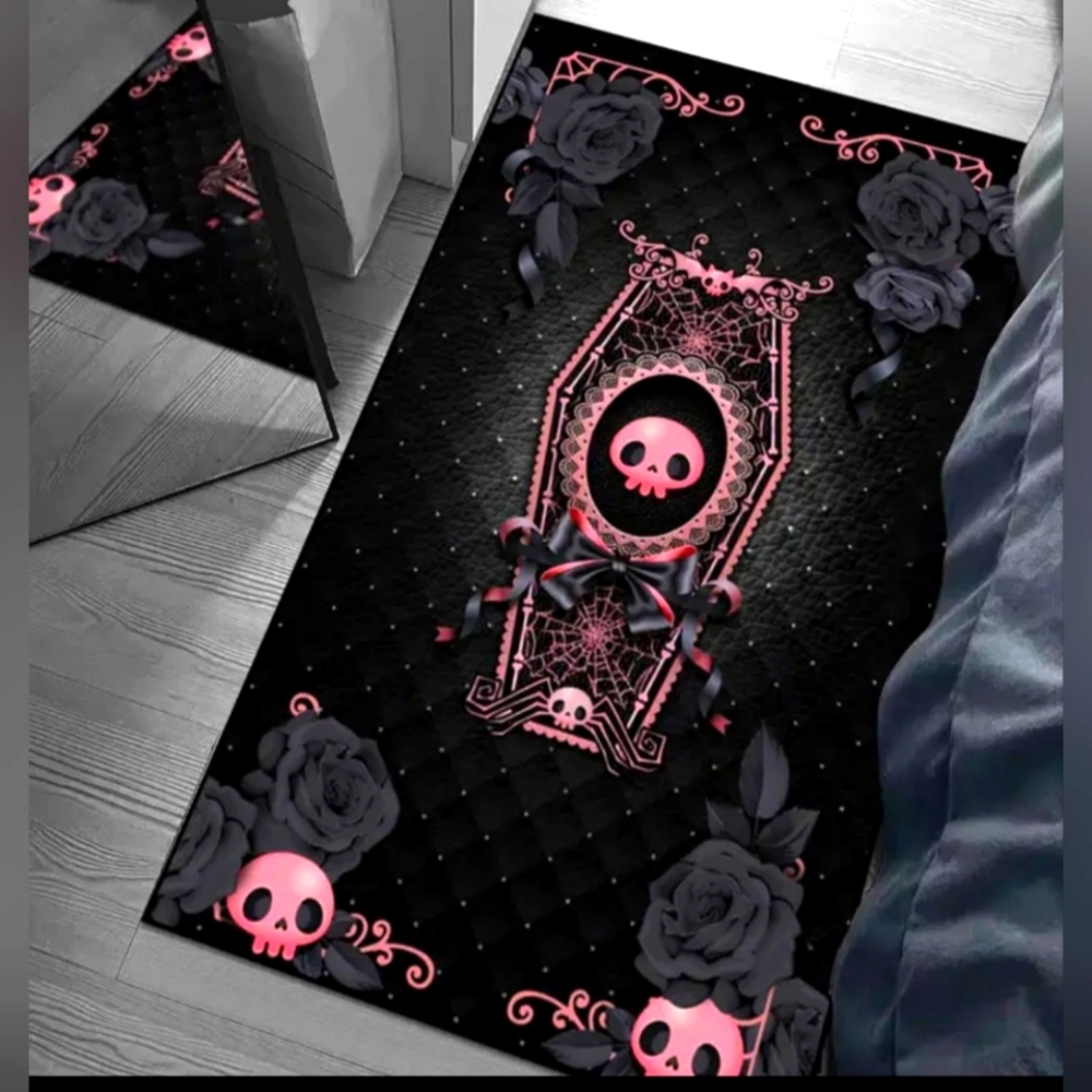 Pink skull coffin rug